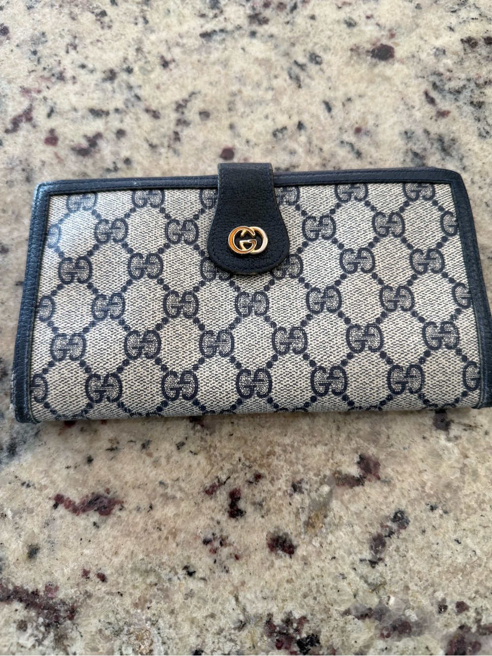 Gucci GG Canvas Continental Wallet in Beige and Black with Gold Hardware